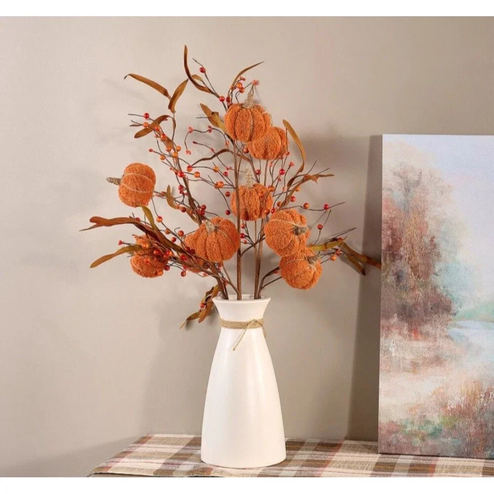 Set of 3 Chenille Pumpkin and Berry Sprays by Valerie Orange